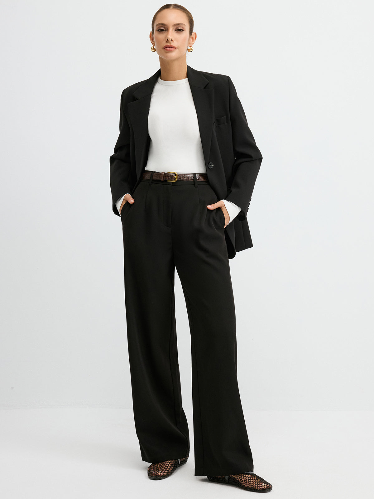 T-shirt à manches longues et col rond côtelé 