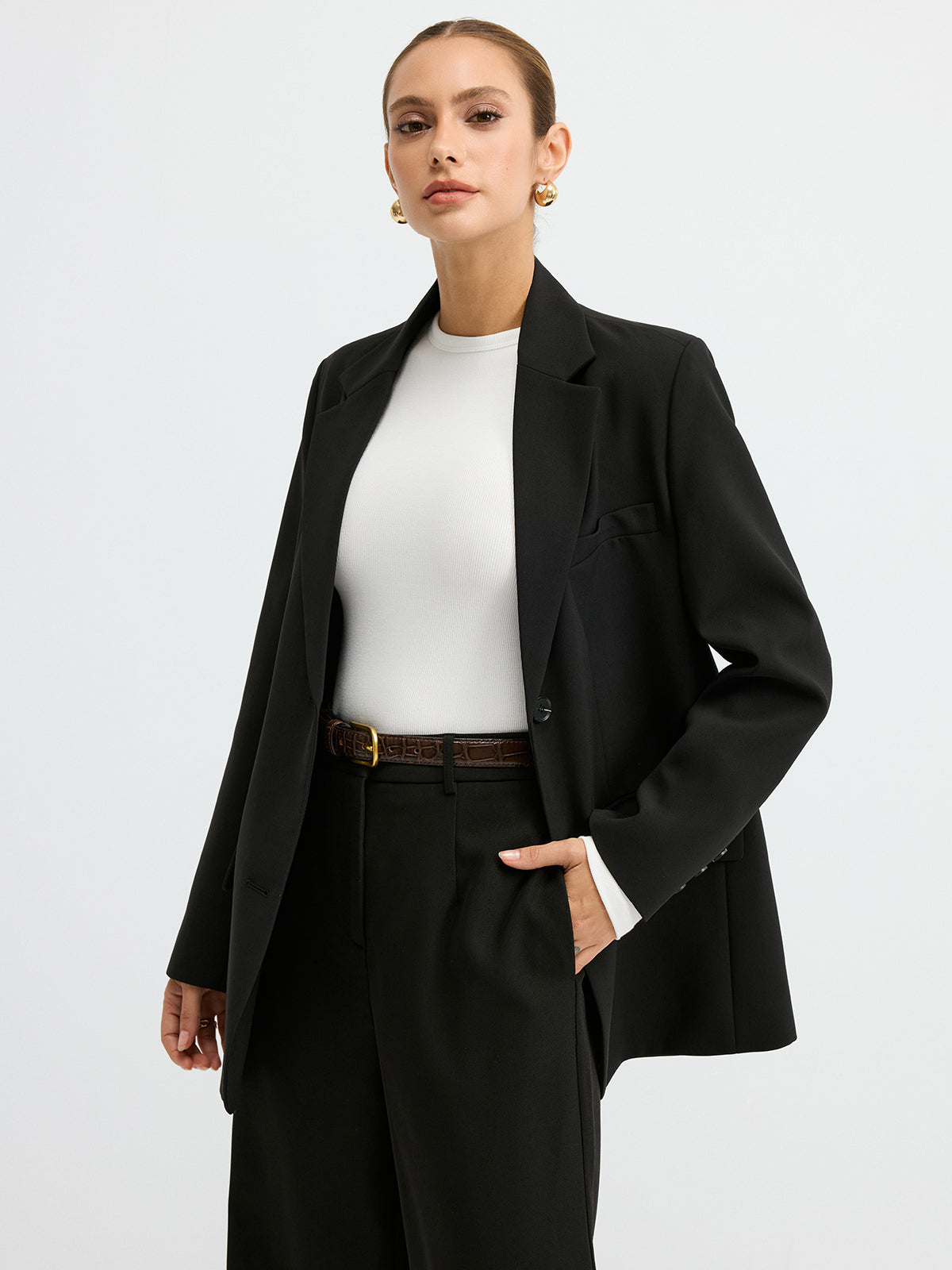 T-shirt à manches longues et col rond côtelé 