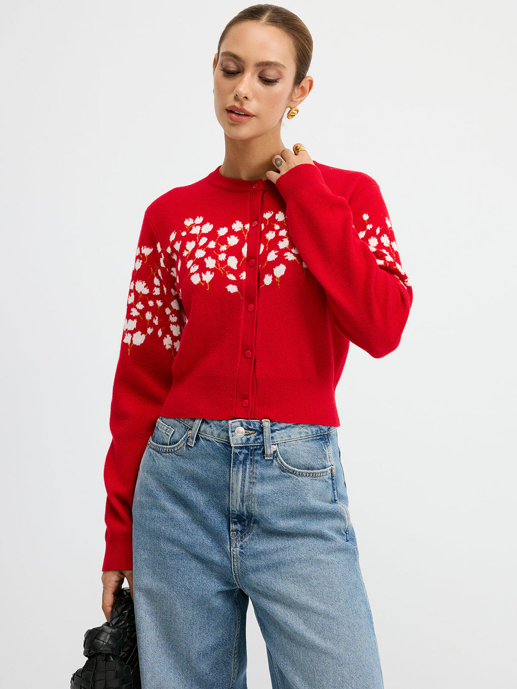 Cardigan aus Wollmischung mit Blumenmuster