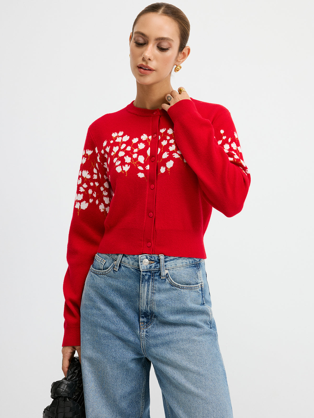 Cardigan aus Wollmischung mit Blumenmuster