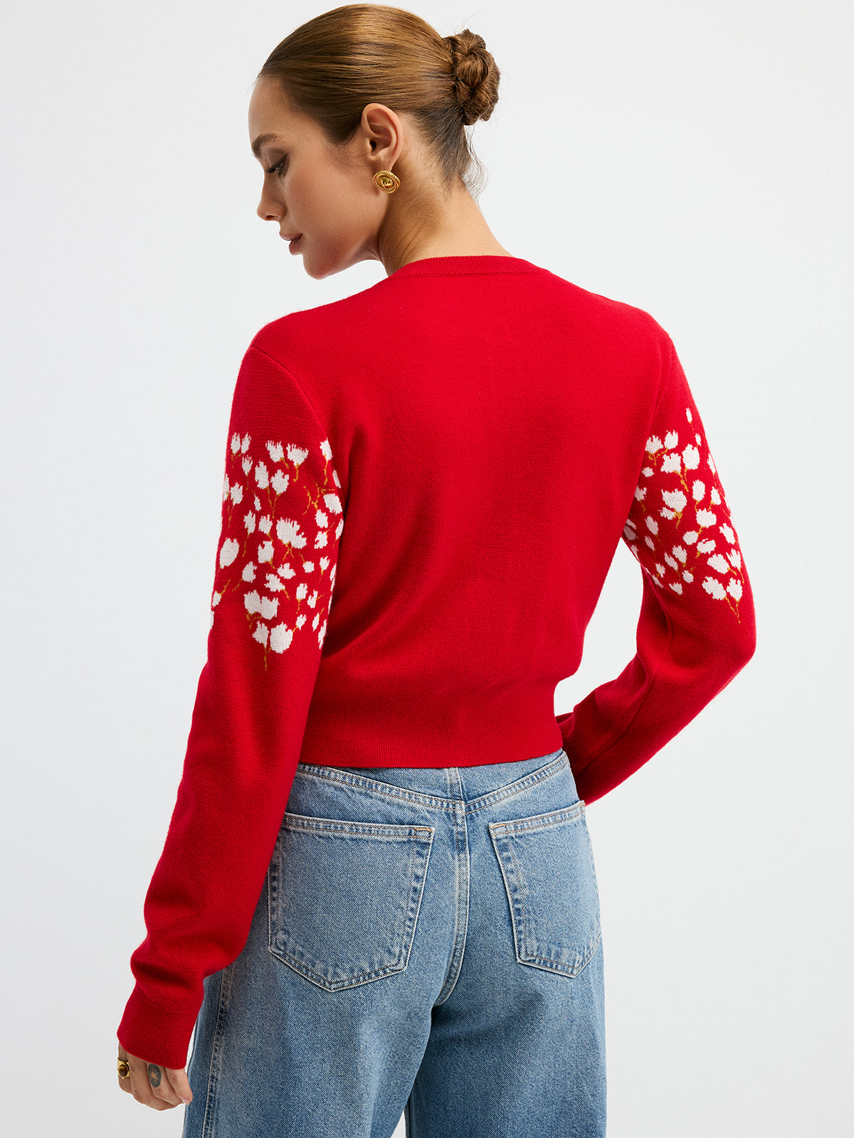 Floral-Patterned Wool Blend Cardigan