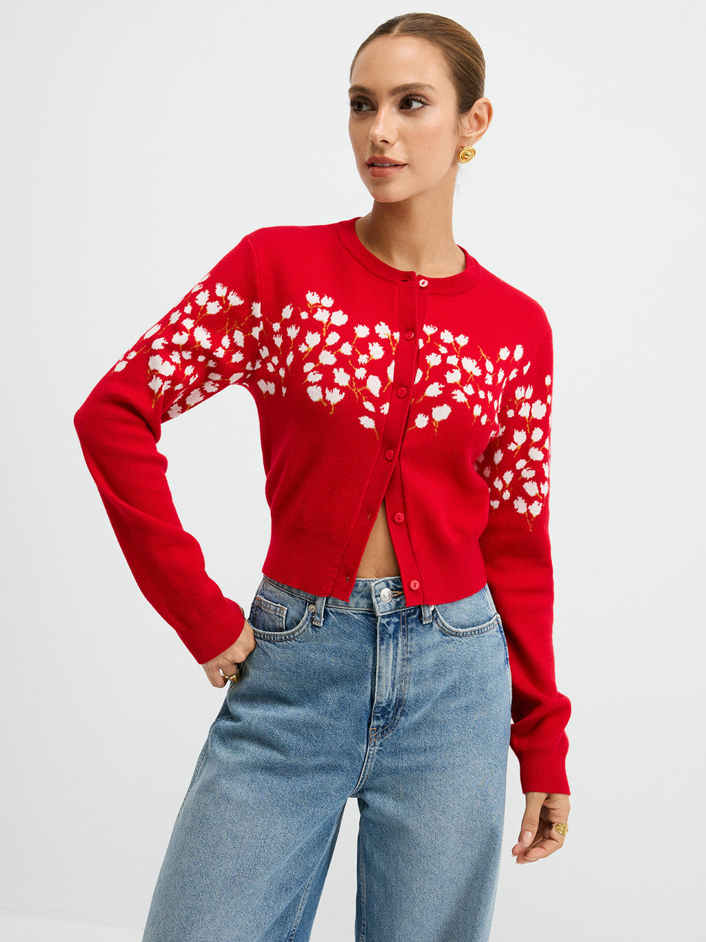 Cardigan aus Wollmischung mit Blumenmuster