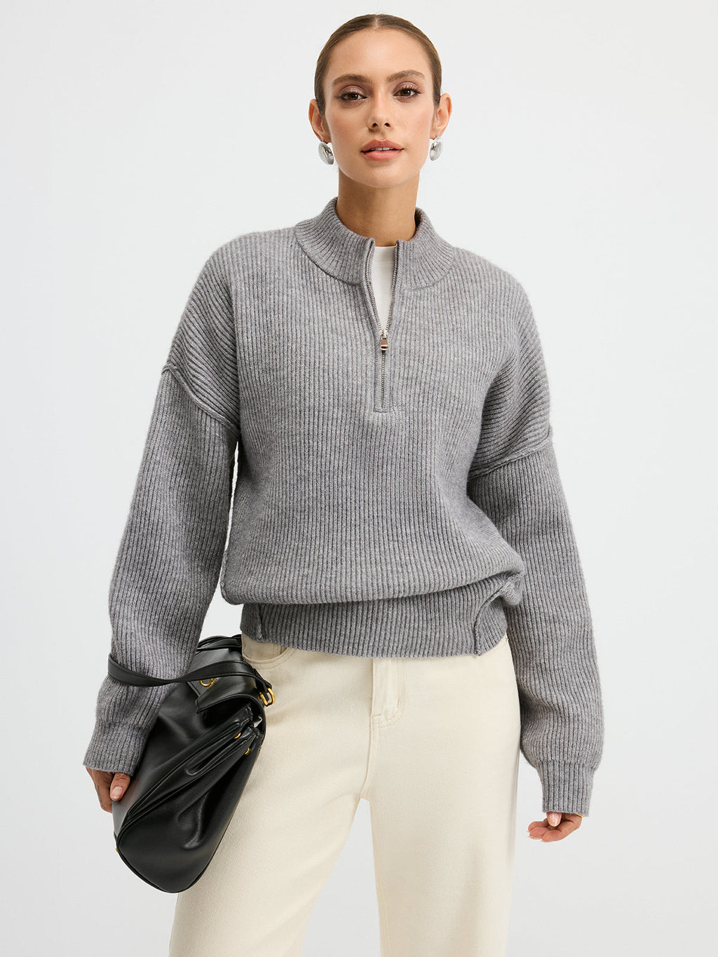 Pullover mit halbem Reißverschluss aus Wollmischung