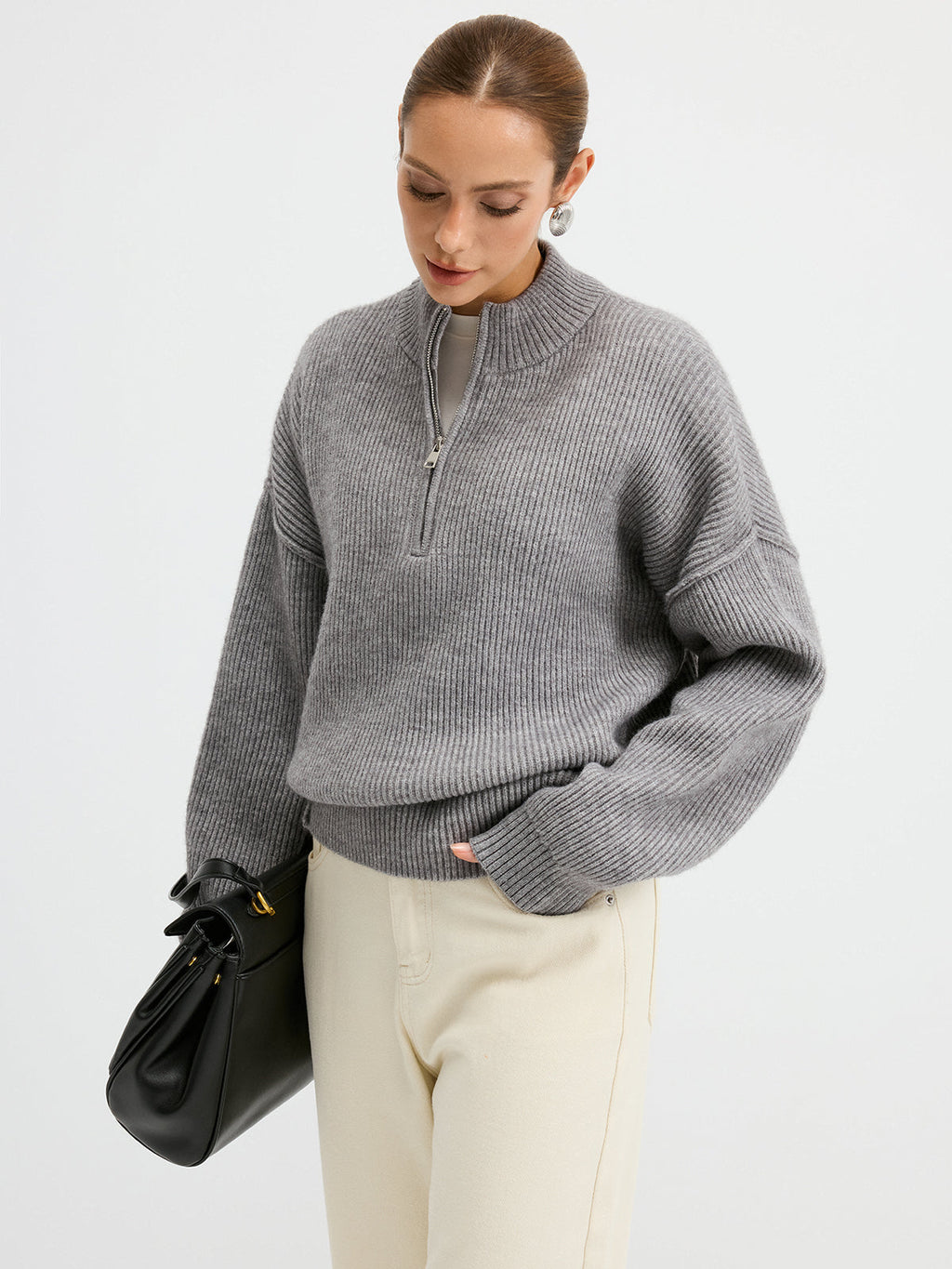 Pullover mit halbem Reißverschluss aus Wollmischung
