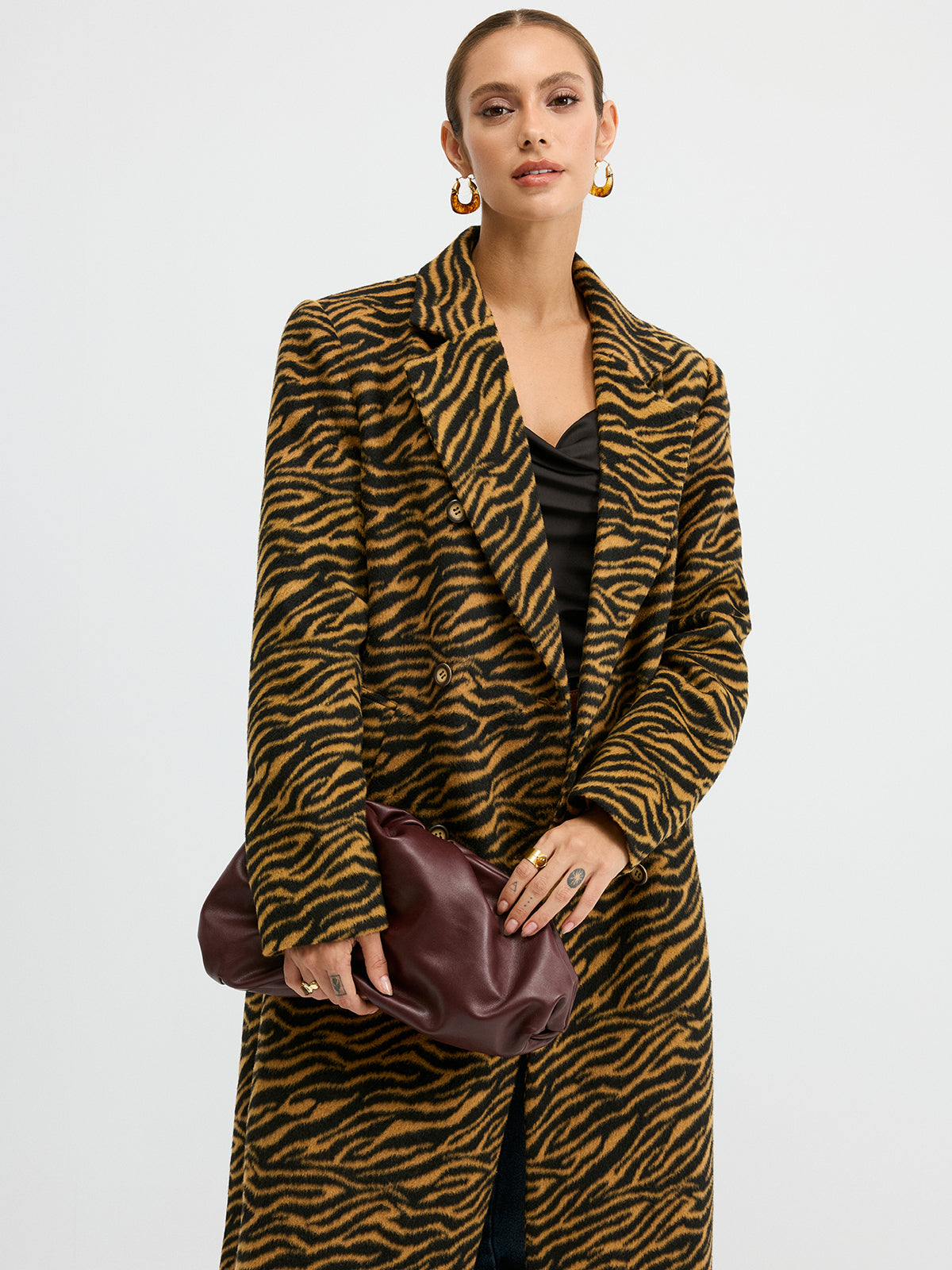 Oversize-Tweed-Mantel mit Tigerprint
