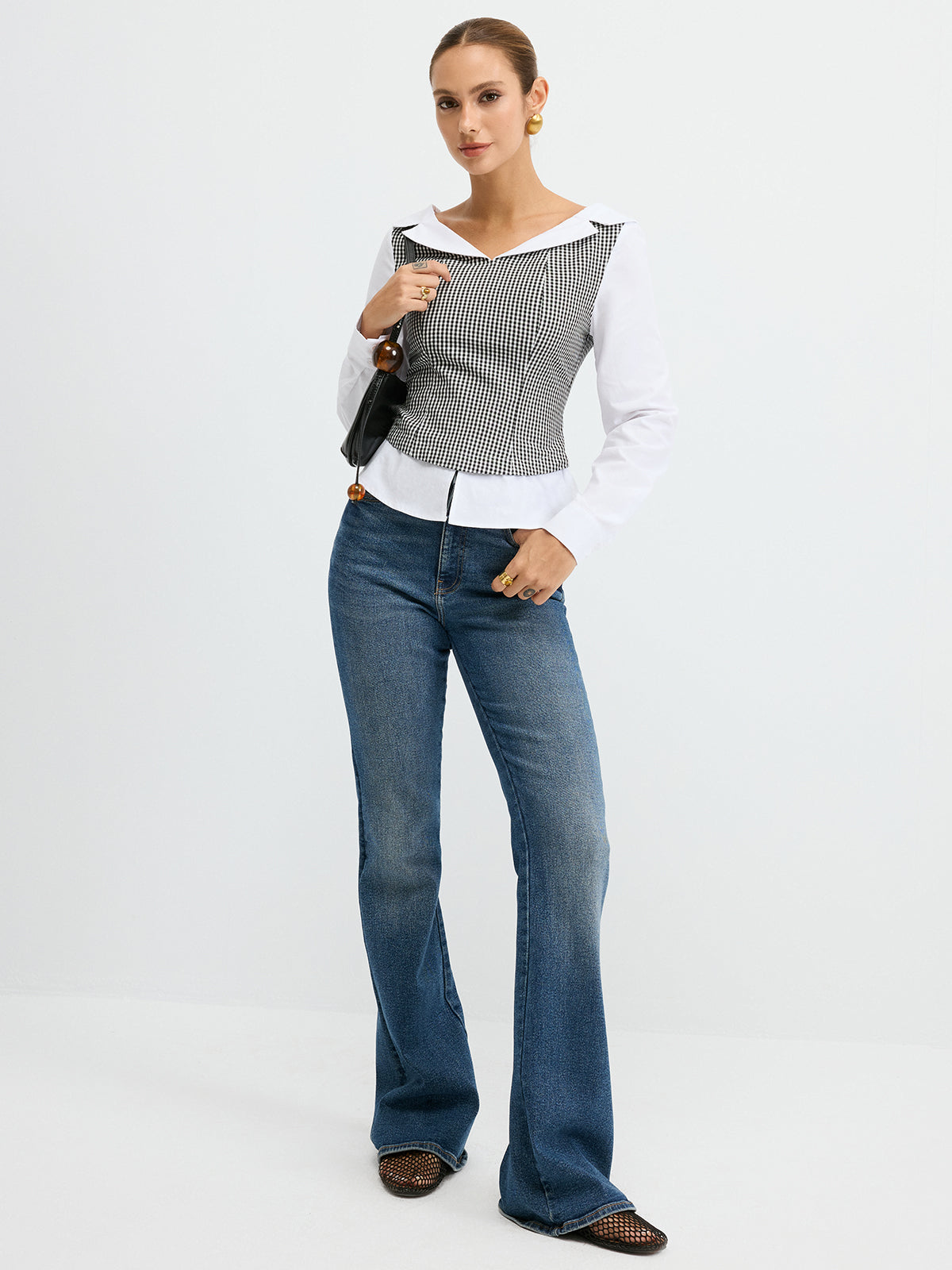 2 in 1 Gingham Paneled Shirt