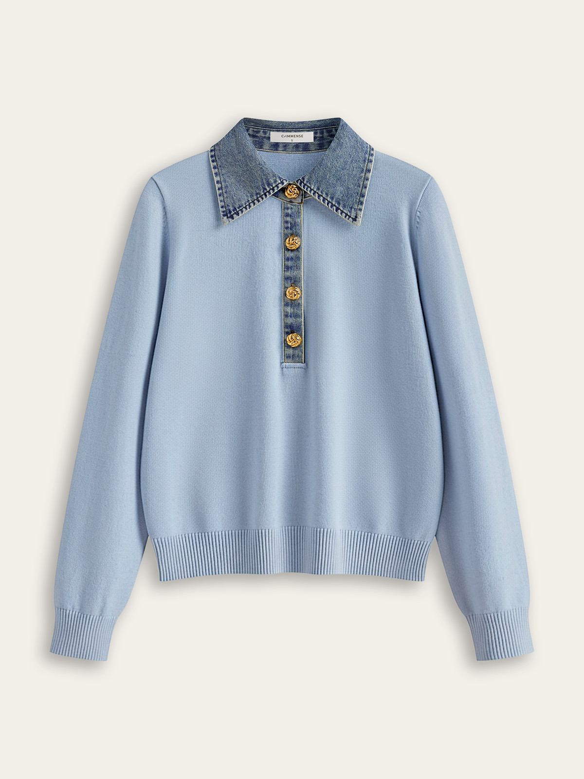 Denim Collar Wool Blend Knit Top