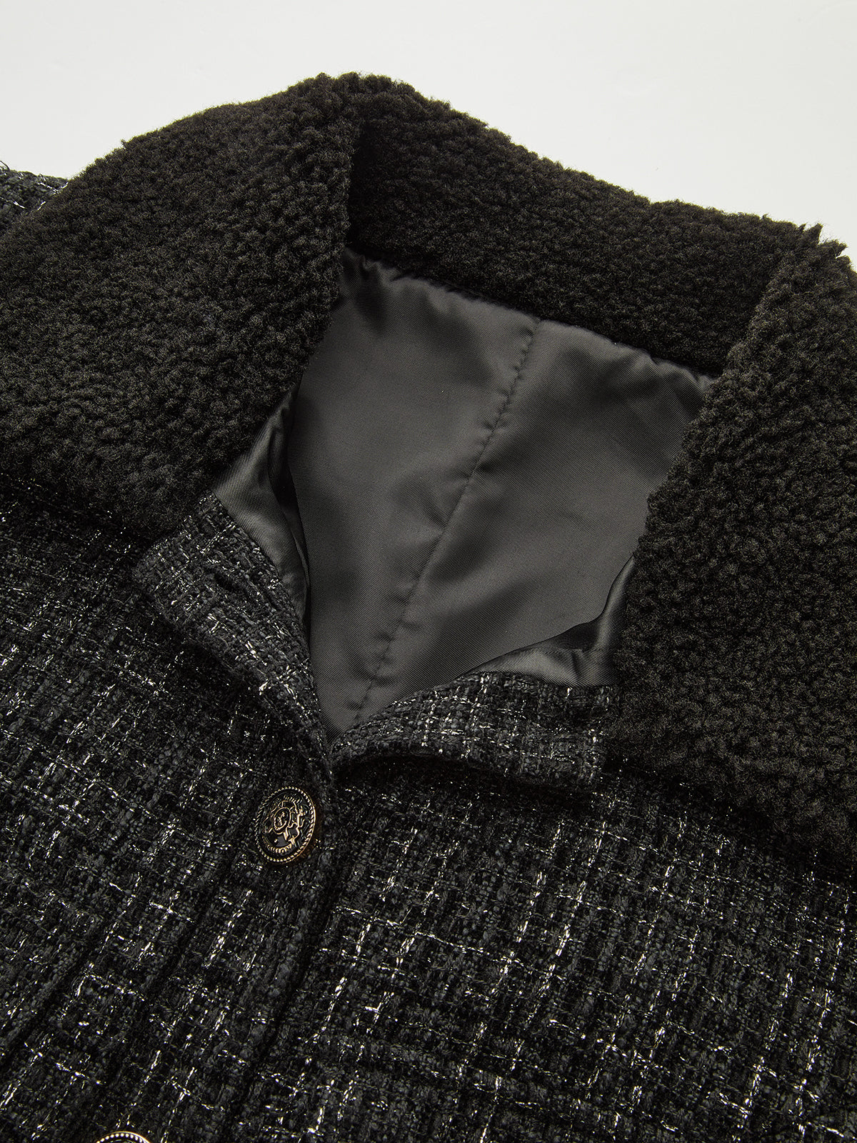 Mini-robe ceinturée en tweed à col en fausse fourrure