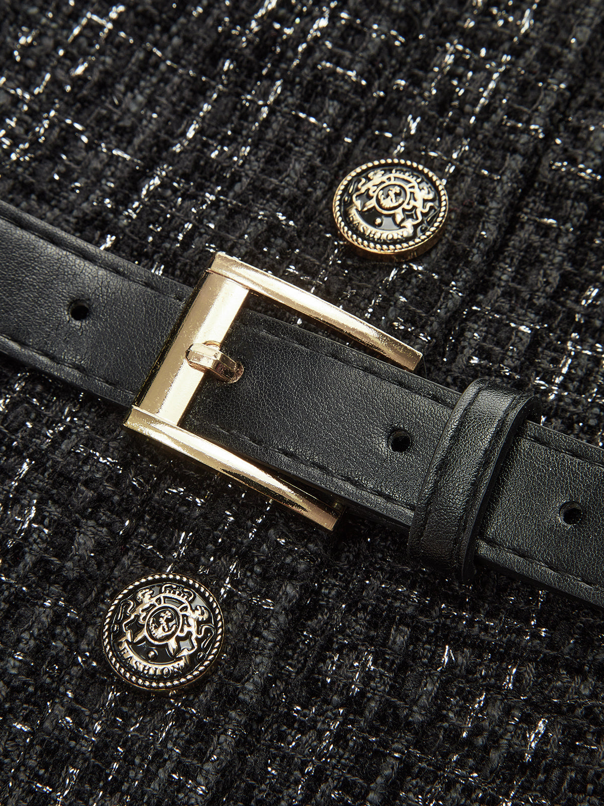 Faux Fur Collar Tweed Belted Mini Dress