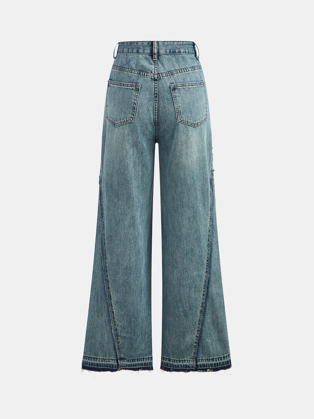 High-Waisted Jeans mit ausgefranstem Saum und Paneel-Design