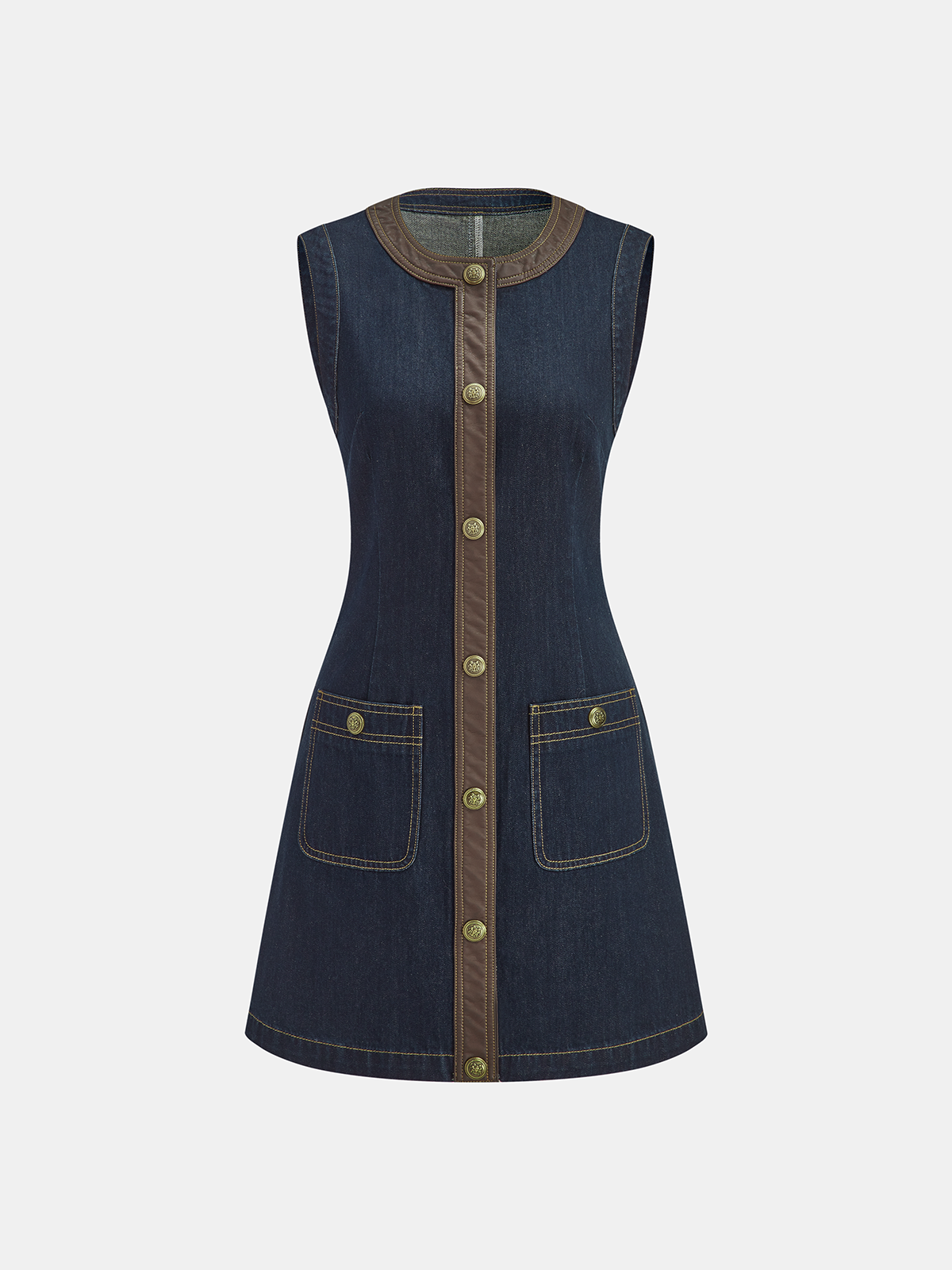 Robe mini sans manches en jean à bordure contrastée 