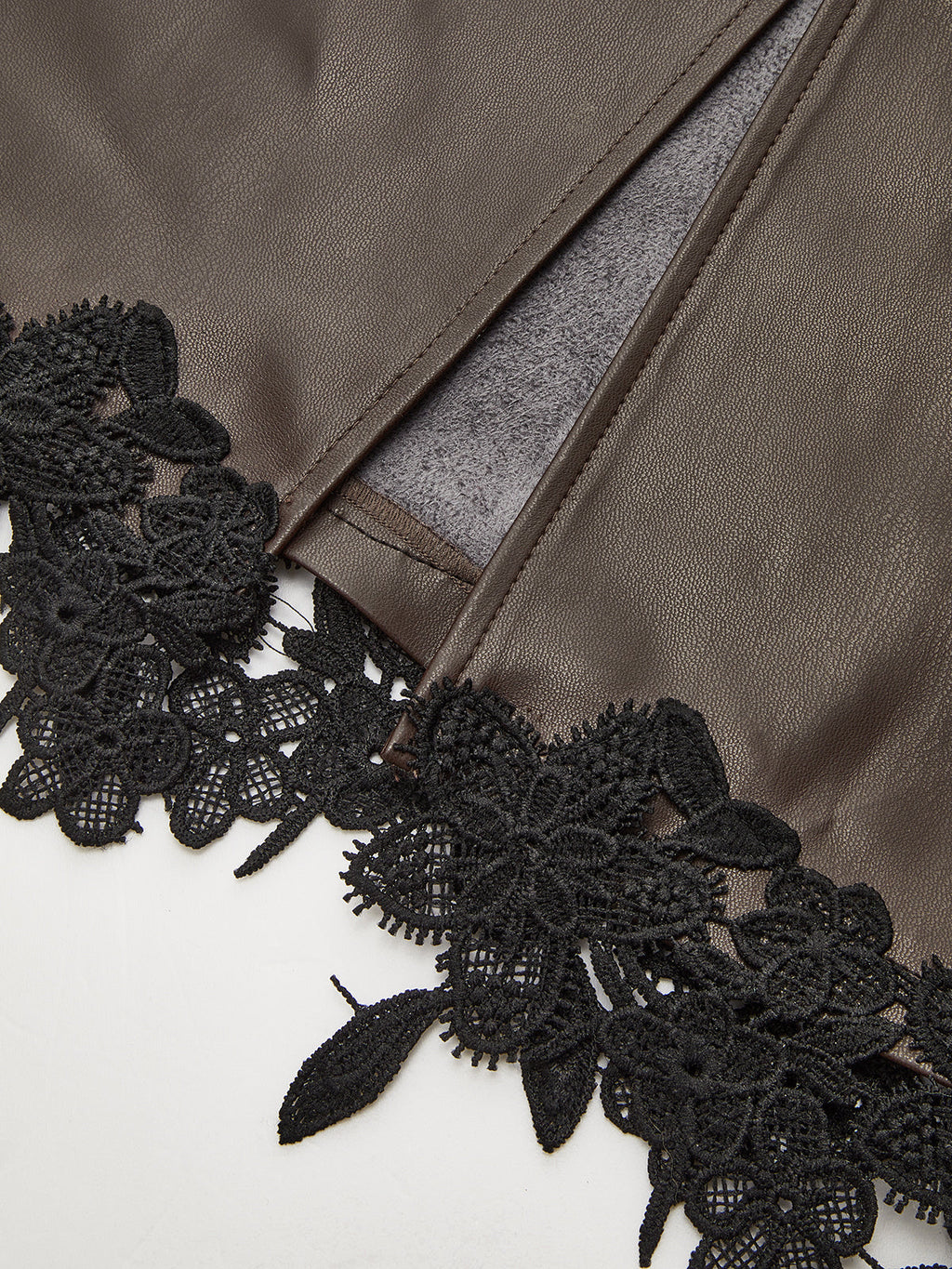 Lace Trim PU Leather Sleeveless Maxi Dress