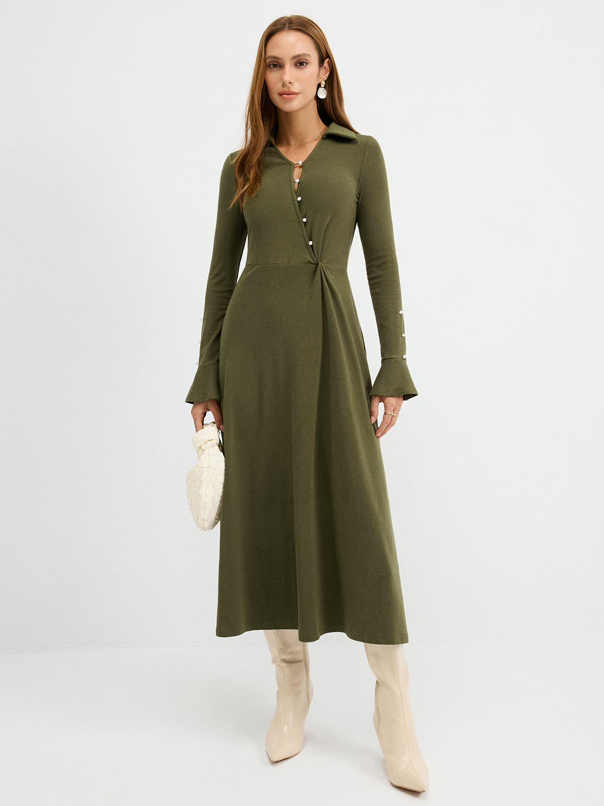 Asymmetrical Twist Knit Maxi Dress