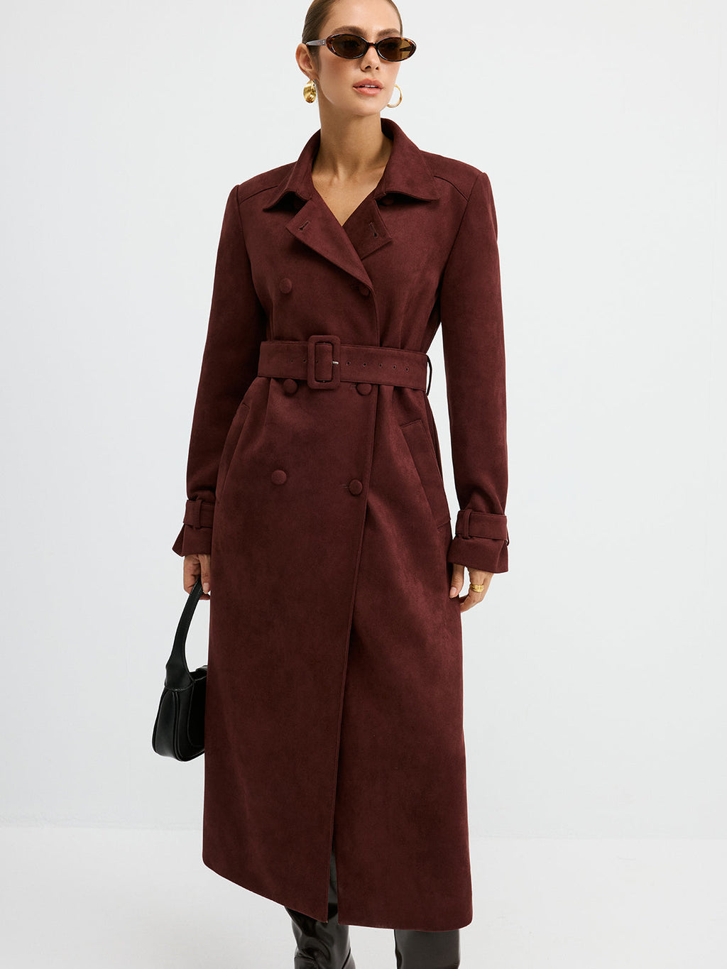 Wildleder-Trenchcoat mit doppelreihiger Knopfleiste