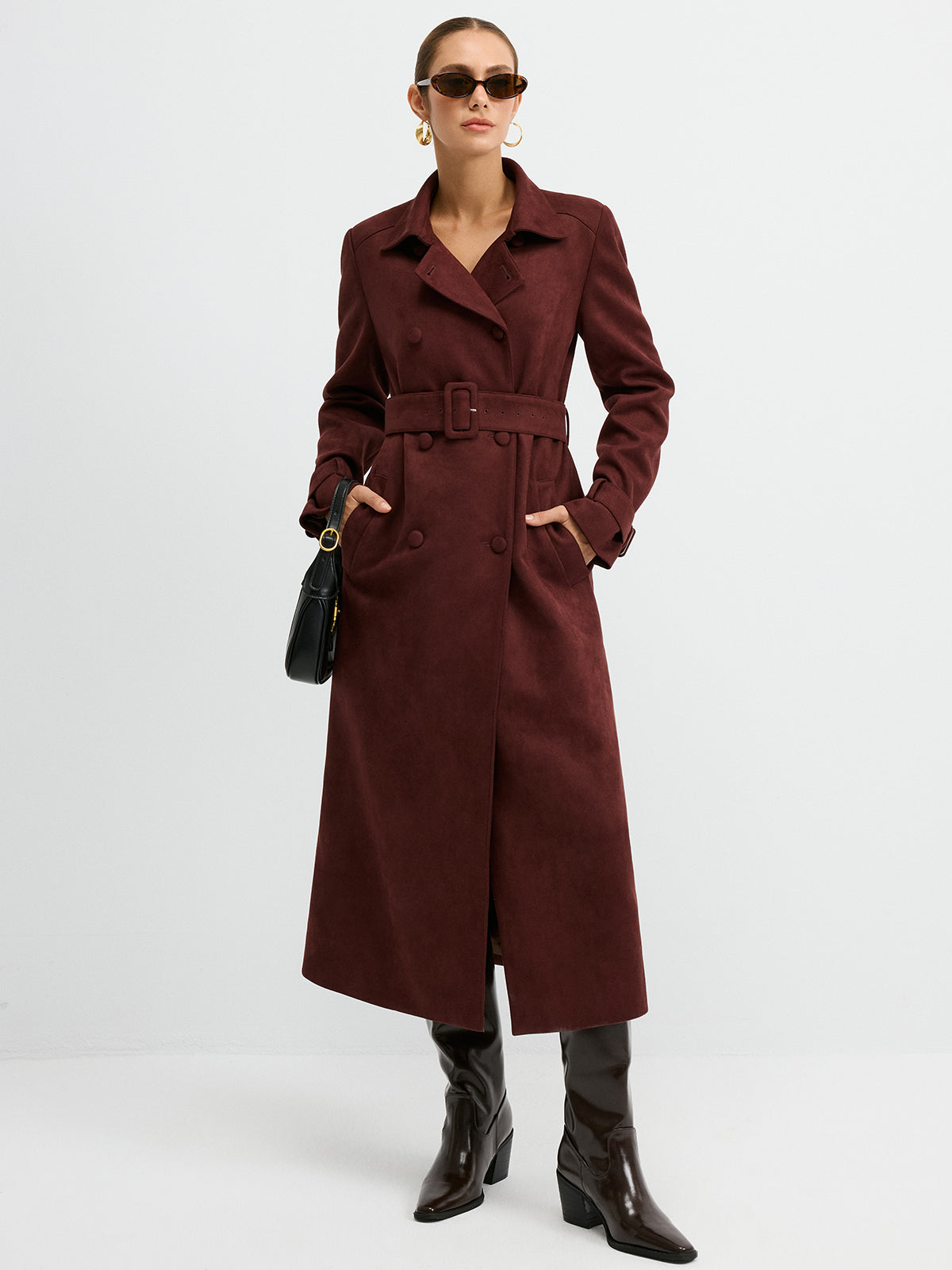 Wildleder-Trenchcoat mit doppelreihiger Knopfleiste
