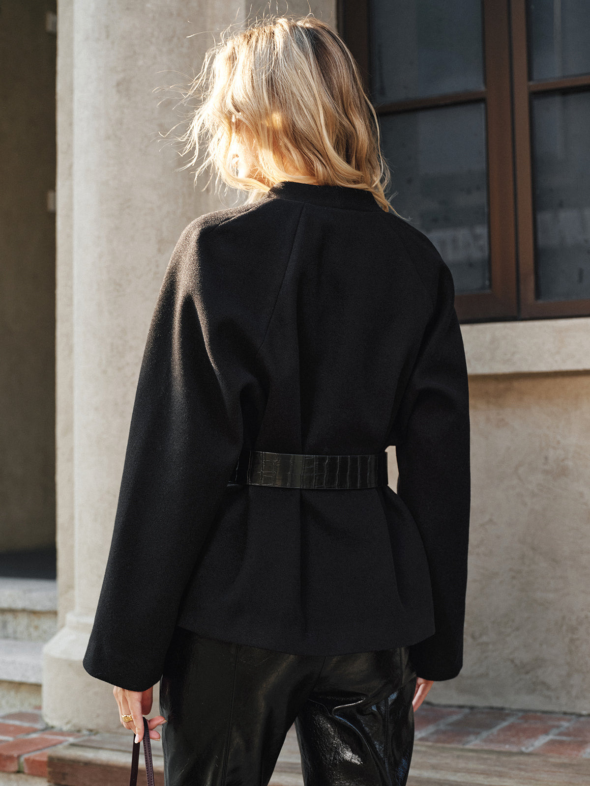 V-Neck Belted Cotton Blend Coat