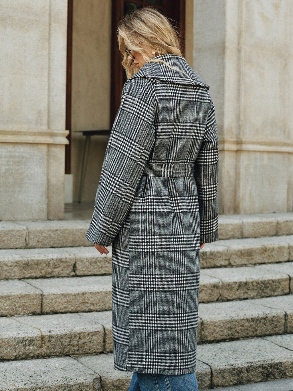 Gürtel-Tweed-Langmantel