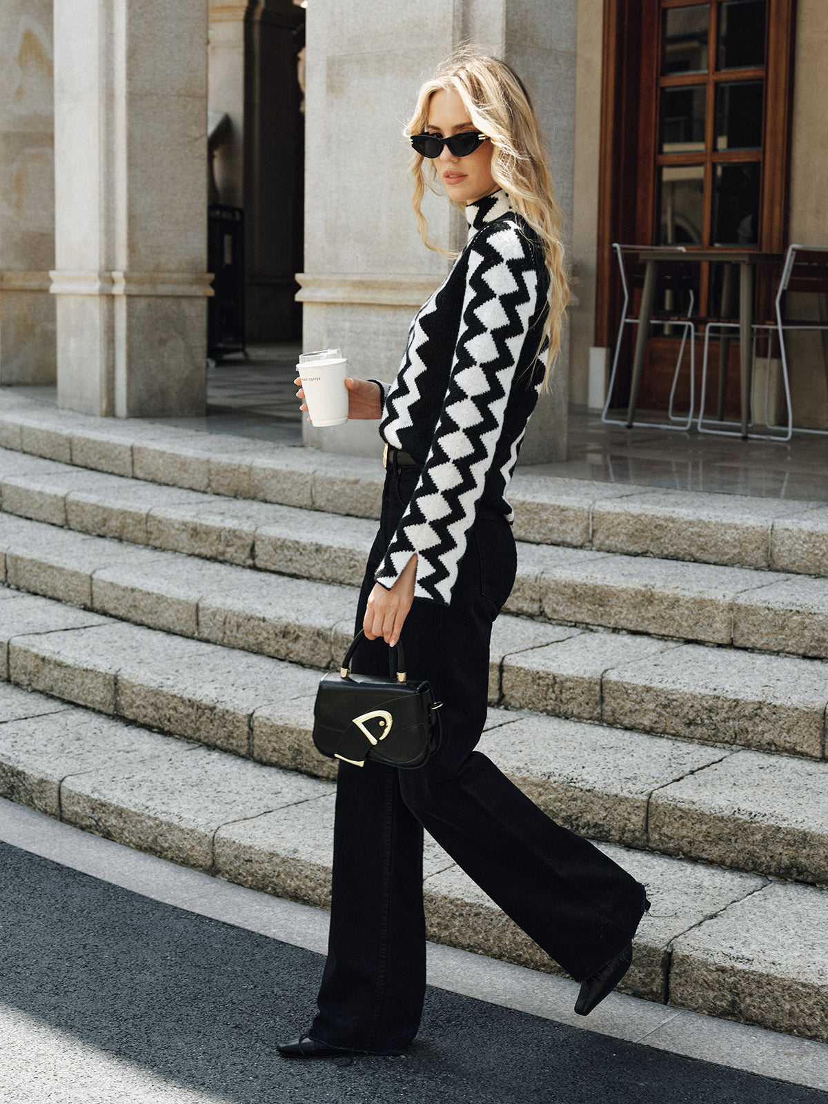 Chevron Pattern Mock Neck Knit Sweater