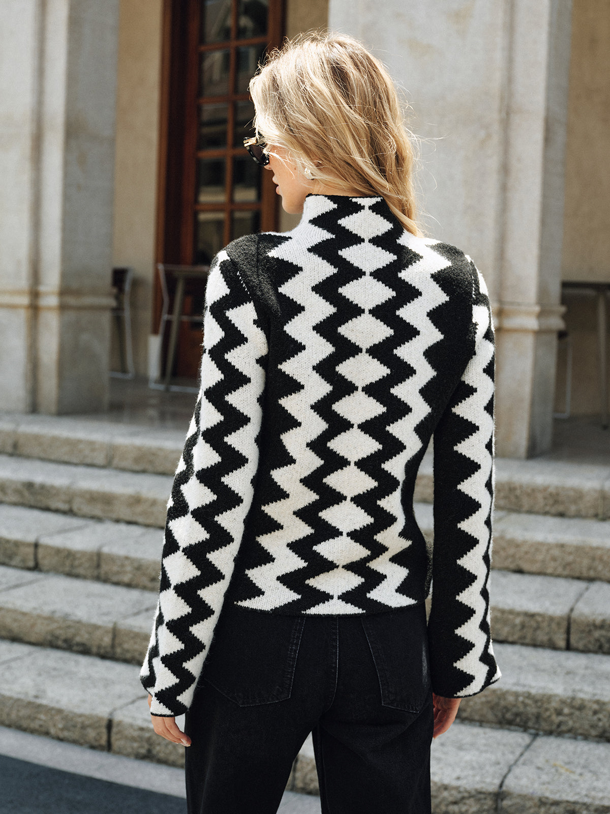Chevron Pattern Mock Neck Knit Sweater