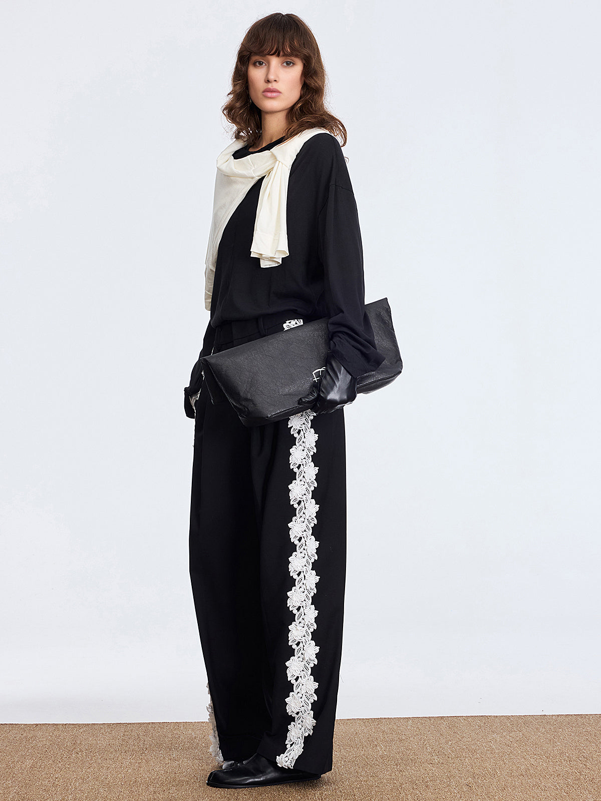 Lace Side Panel Wide-Leg Pants