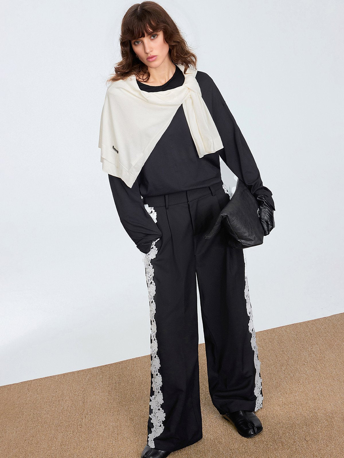 Lace Side Panel Wide-Leg Pants