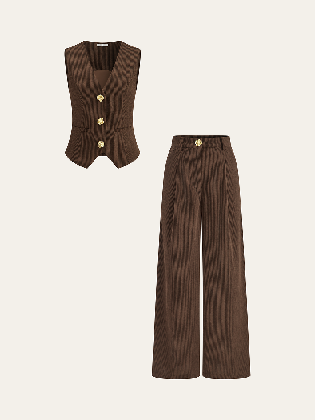Pantalon plissé ample en velours côtelé