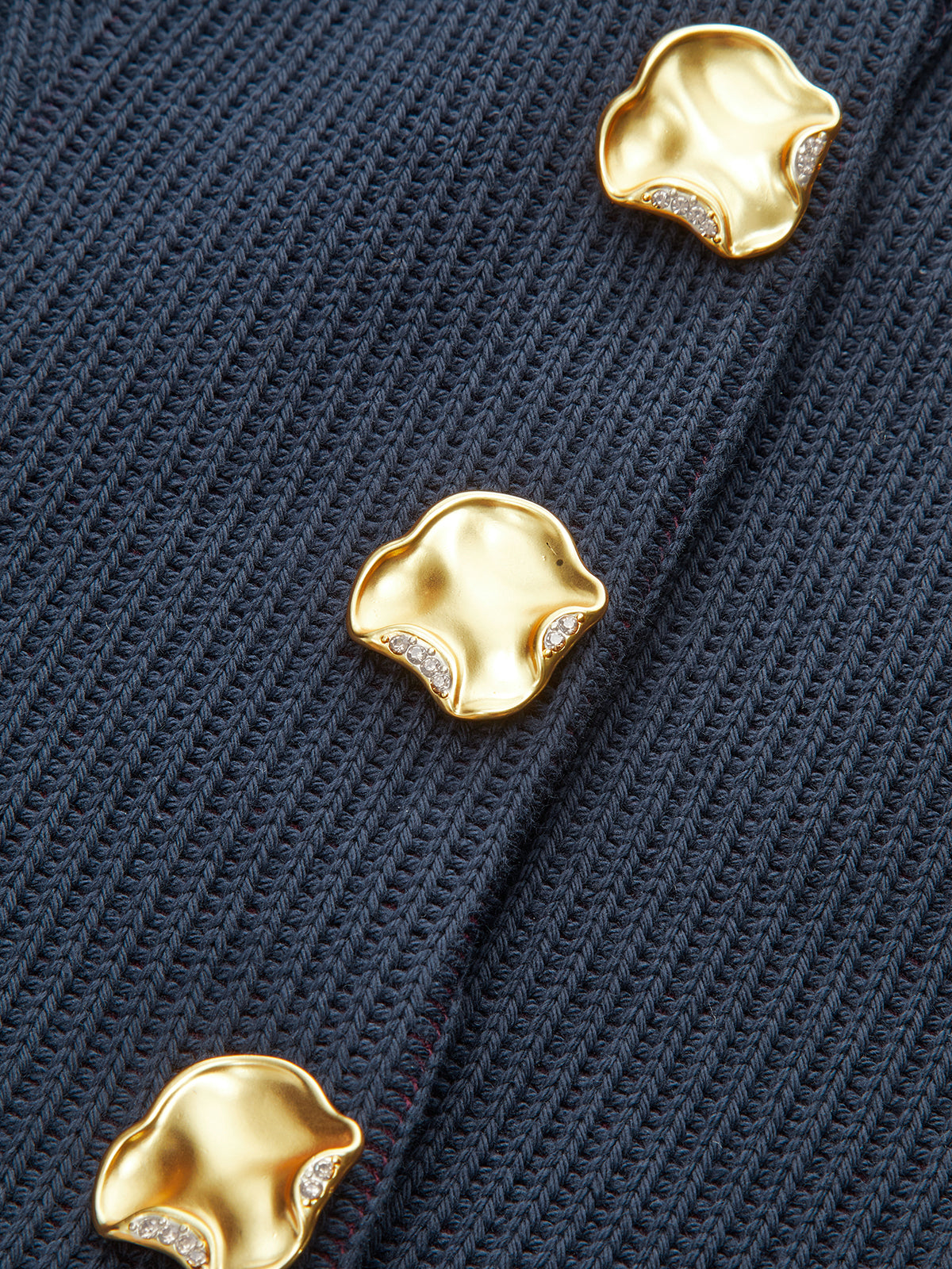 Ribbed Crew Neck Metal Button Blouse