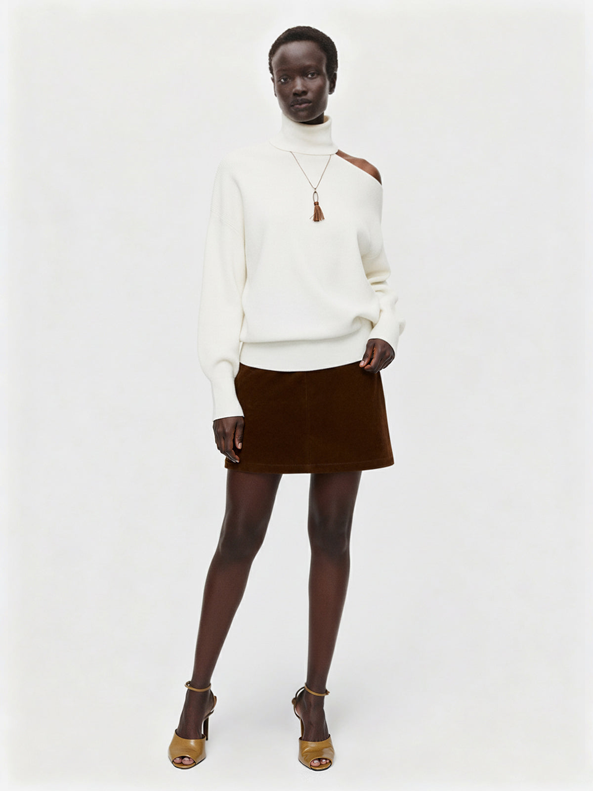 Turtleneck Cold Shoulder Wool Blend Sweater