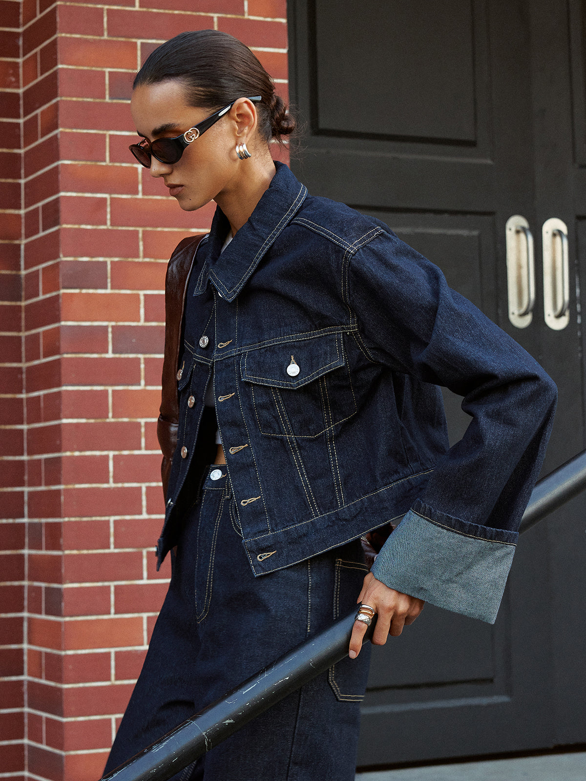 Cuffed Sleeve Denim Jacket