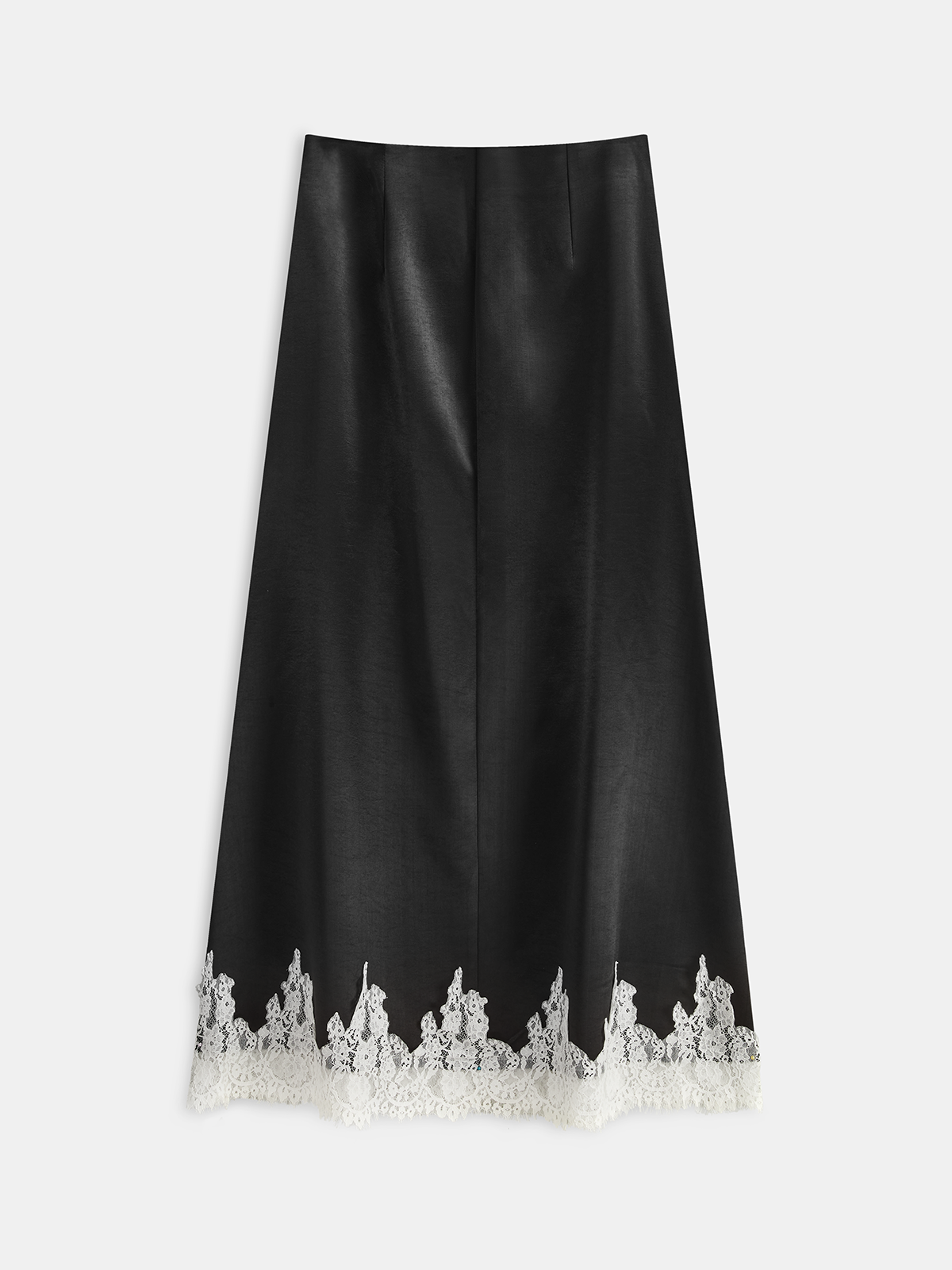 Lace Trim Satin Maxi Skirt