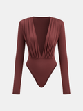 Bodysuit drapé à col plongeant et épaules carrées