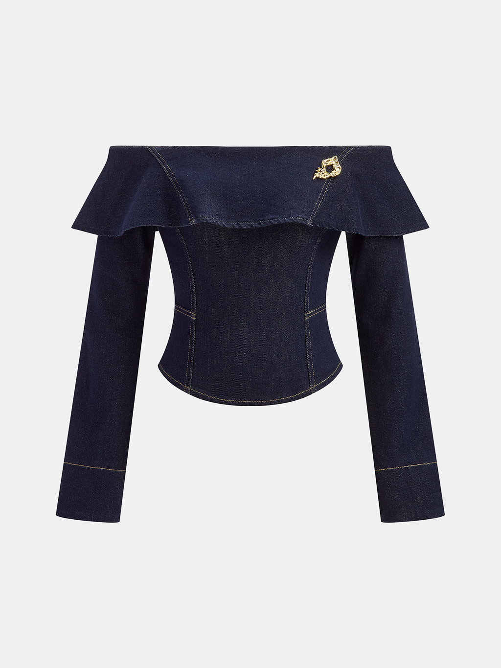 Off-Shoulder Ruffle Collar Denim Top