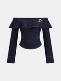 Off-Shoulder Ruffle Collar Denim Top