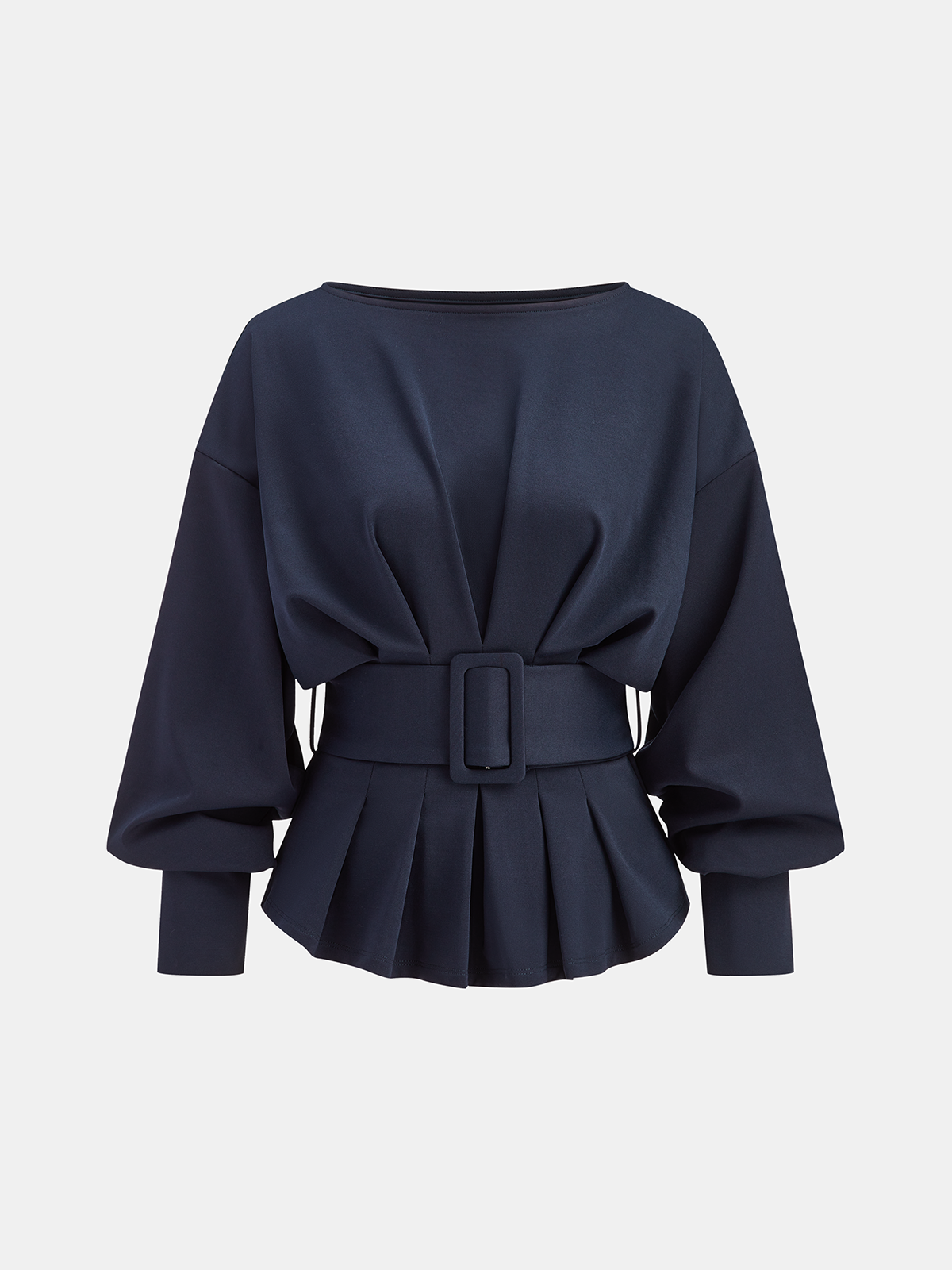 Boat Neck Peplum Sweatshirt with Wide Belt