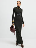 Maxikleid mit Rollkragen und Kunstleder-Einsätzen