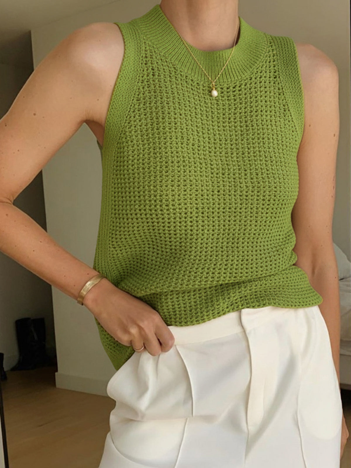 Knit Hollow Solid Tank Top