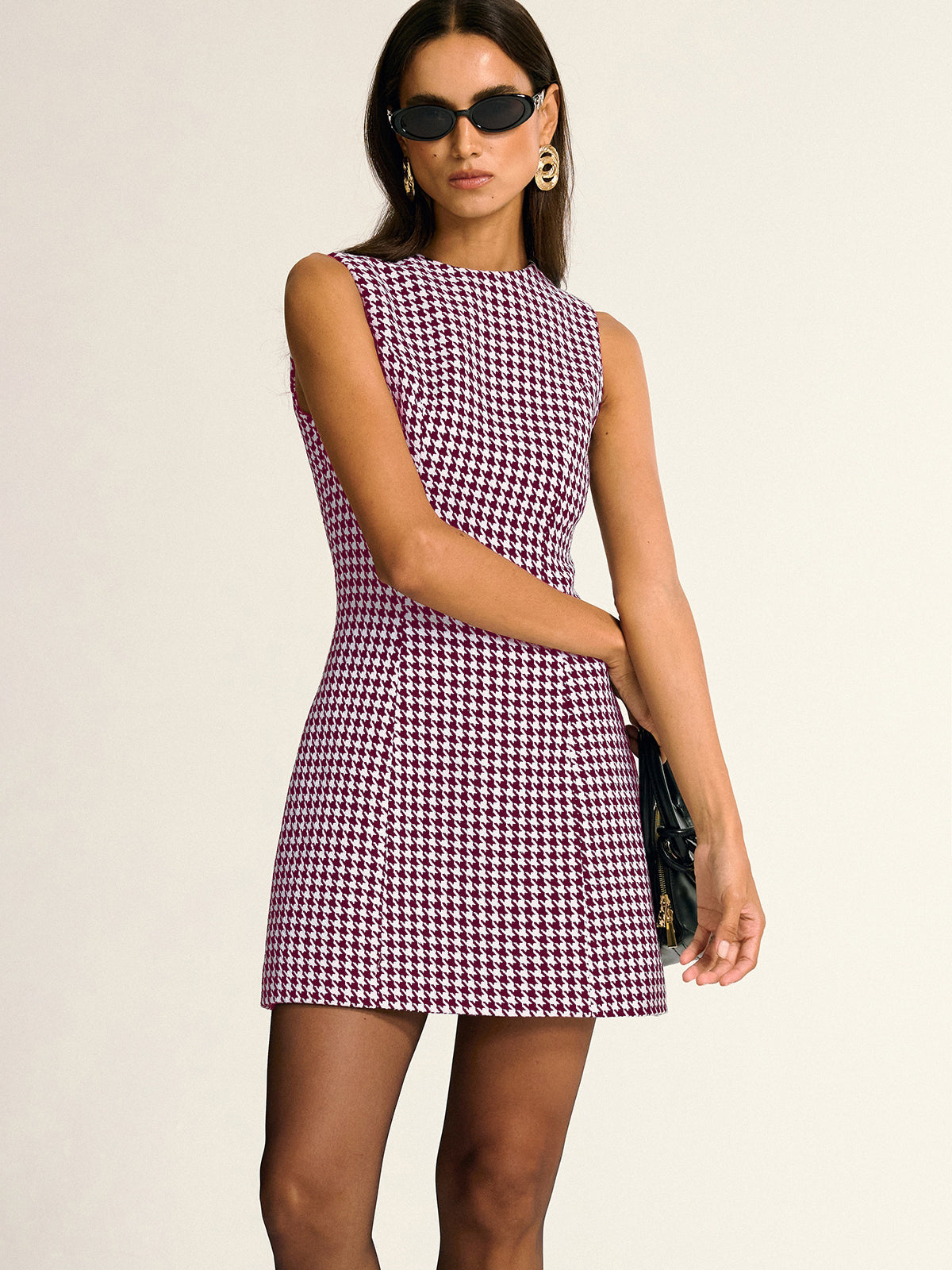 Houndstooth Sleeveless A-Line Mini Dress