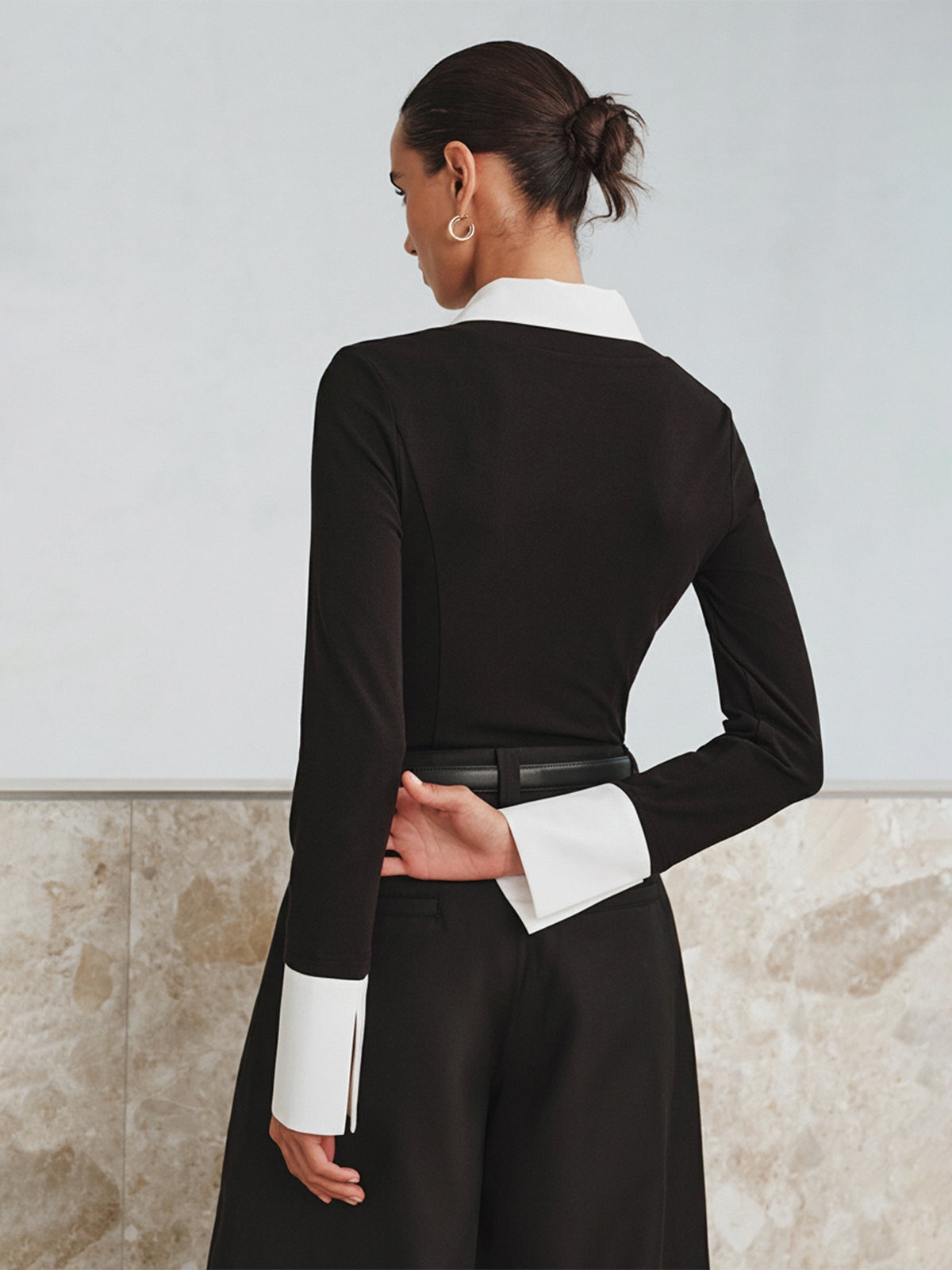 Polo bicolore à manches longues et effet deux-pièces 