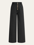 Pinstripe Linen & Cotton High-Waist Pants