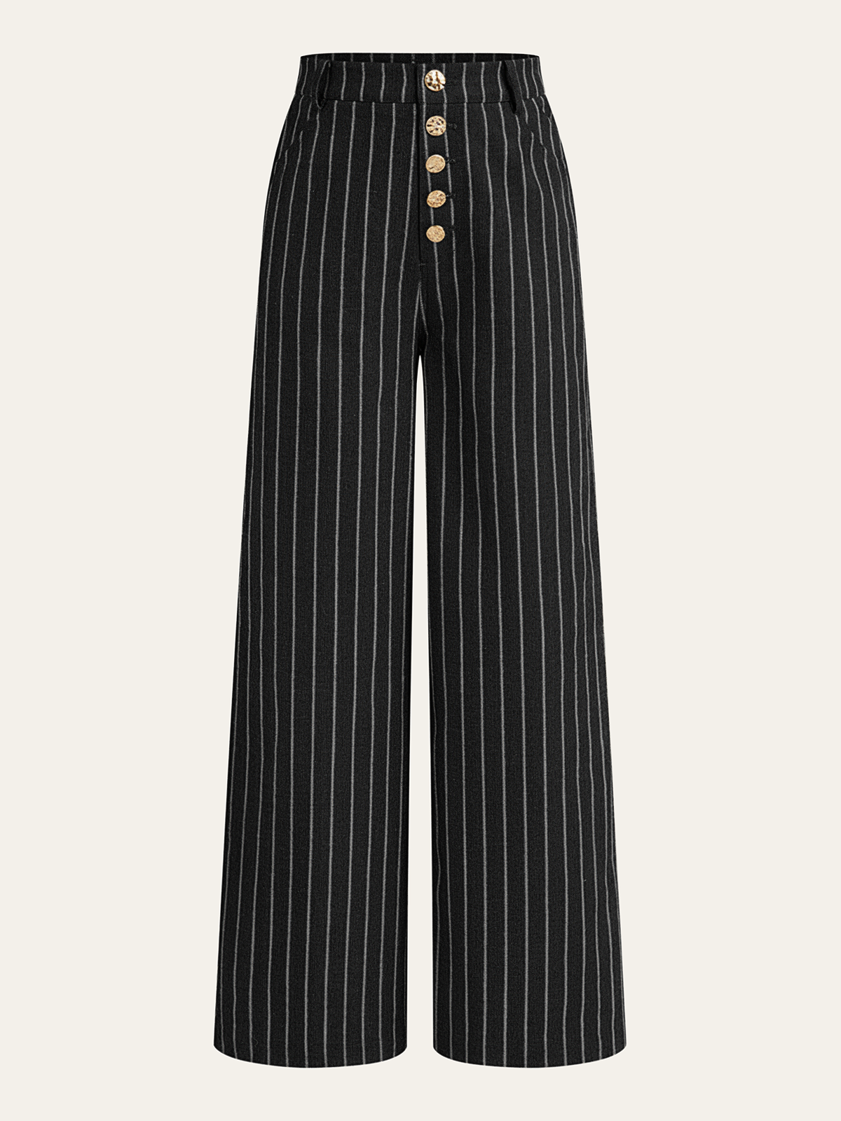 Pinstripe Linen & Cotton High-Waist Pants