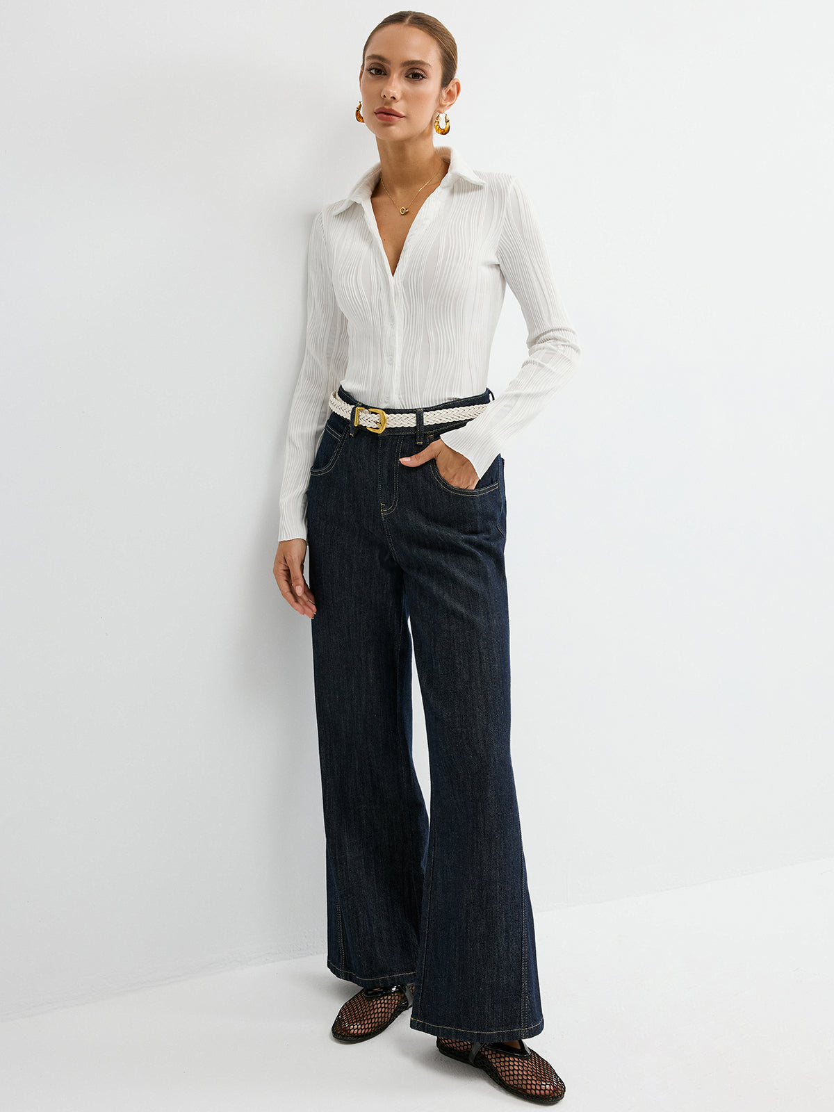 Chemise à boutons texturée 