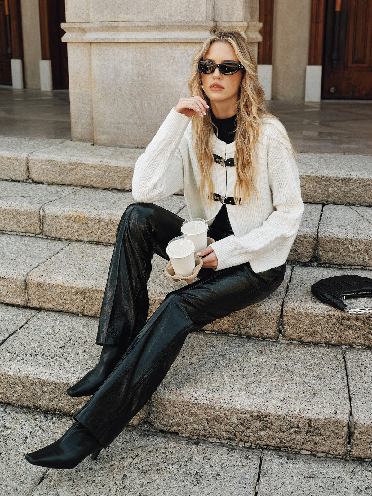 Cable-Knit Cardigan with Buckle Closure