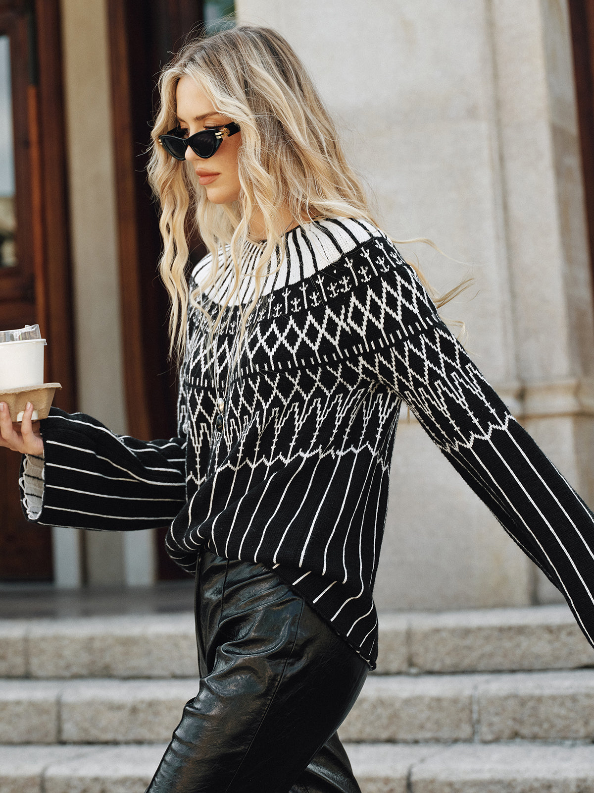Fair Isle Pullover mit ausgestellten Ärmeln