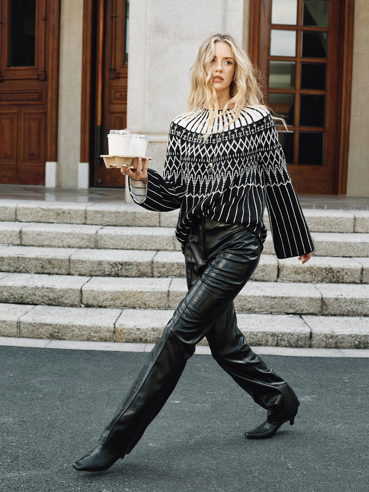 Fair Isle Pattern Bell Sleeve Sweater