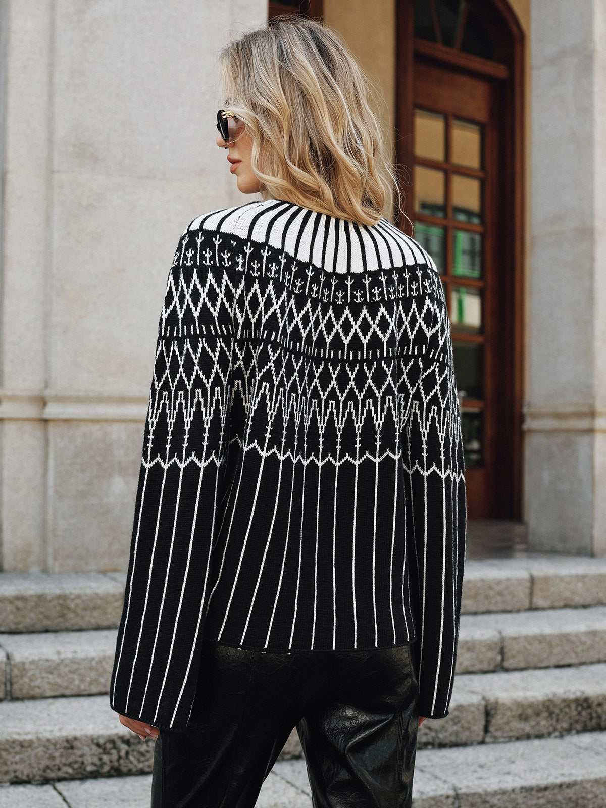 Fair Isle Pattern Bell Sleeve Sweater