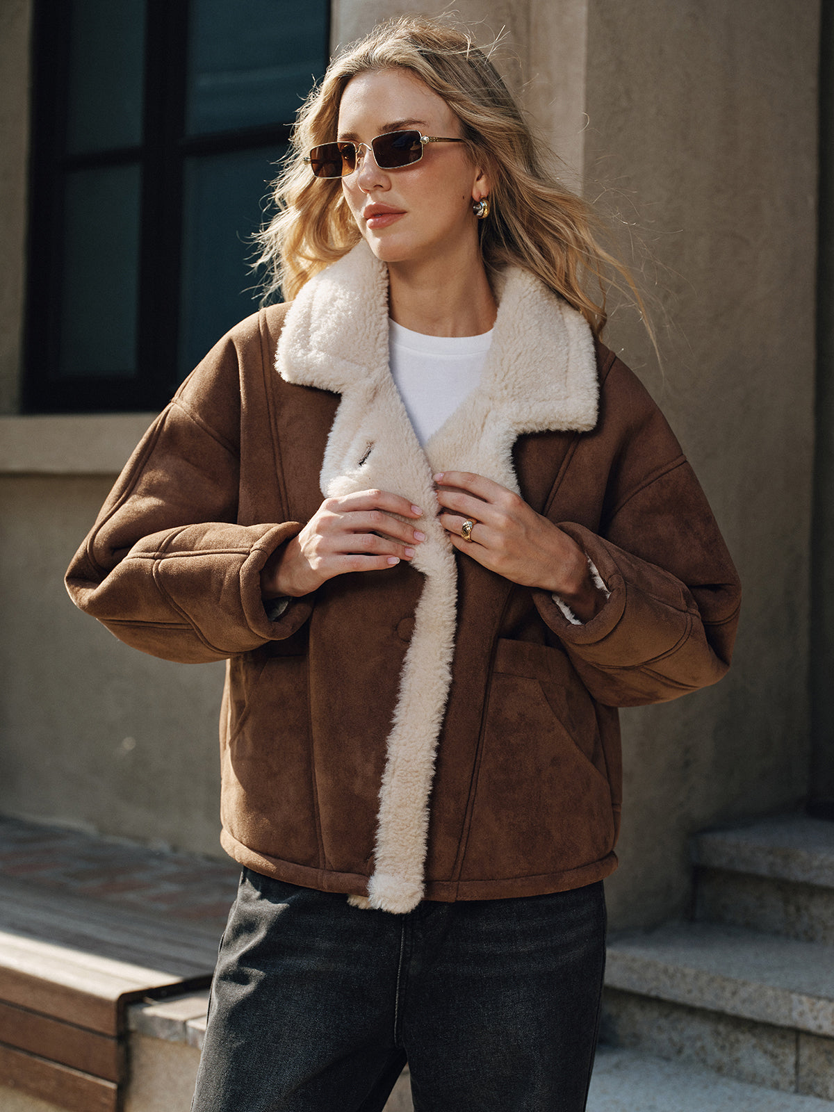 Manteau à revers doublé polaire 