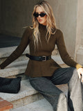 Gürtel-Peplum-Rollkragen-Strickoberteil