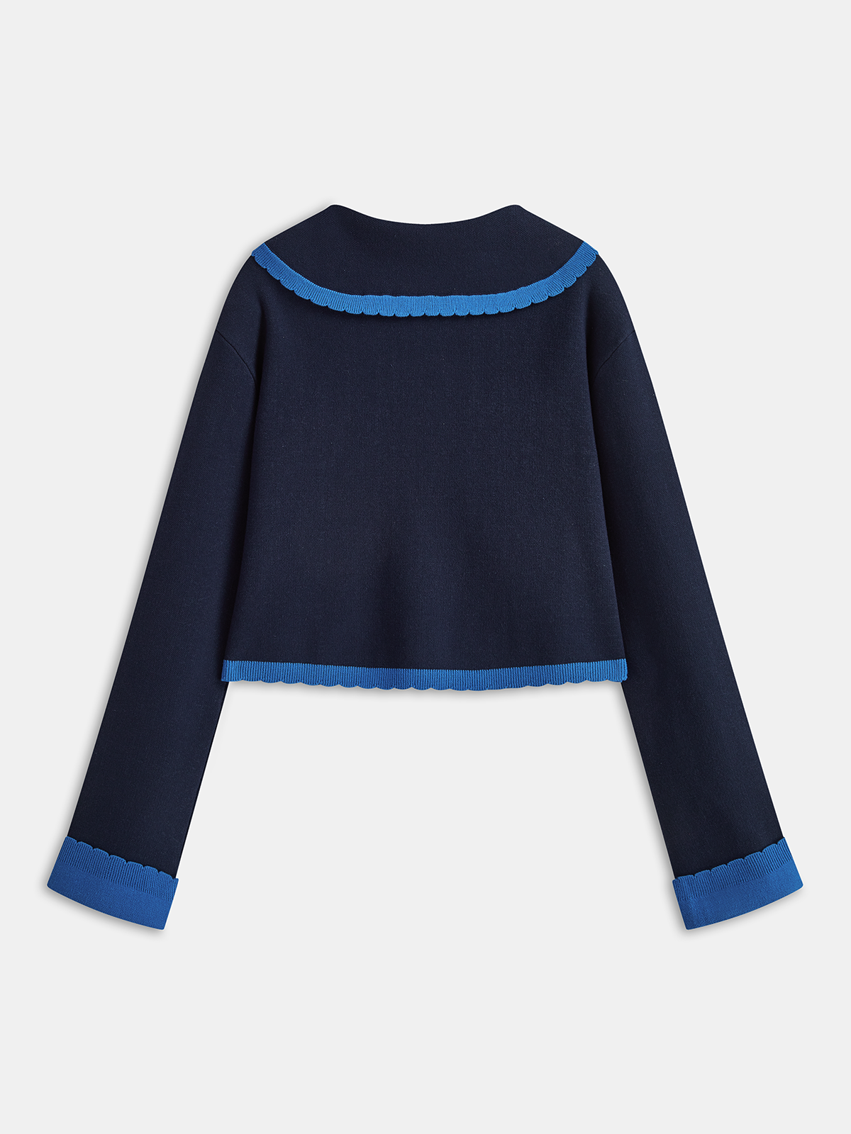 Contrast Trim Scallop Collar Cardigan