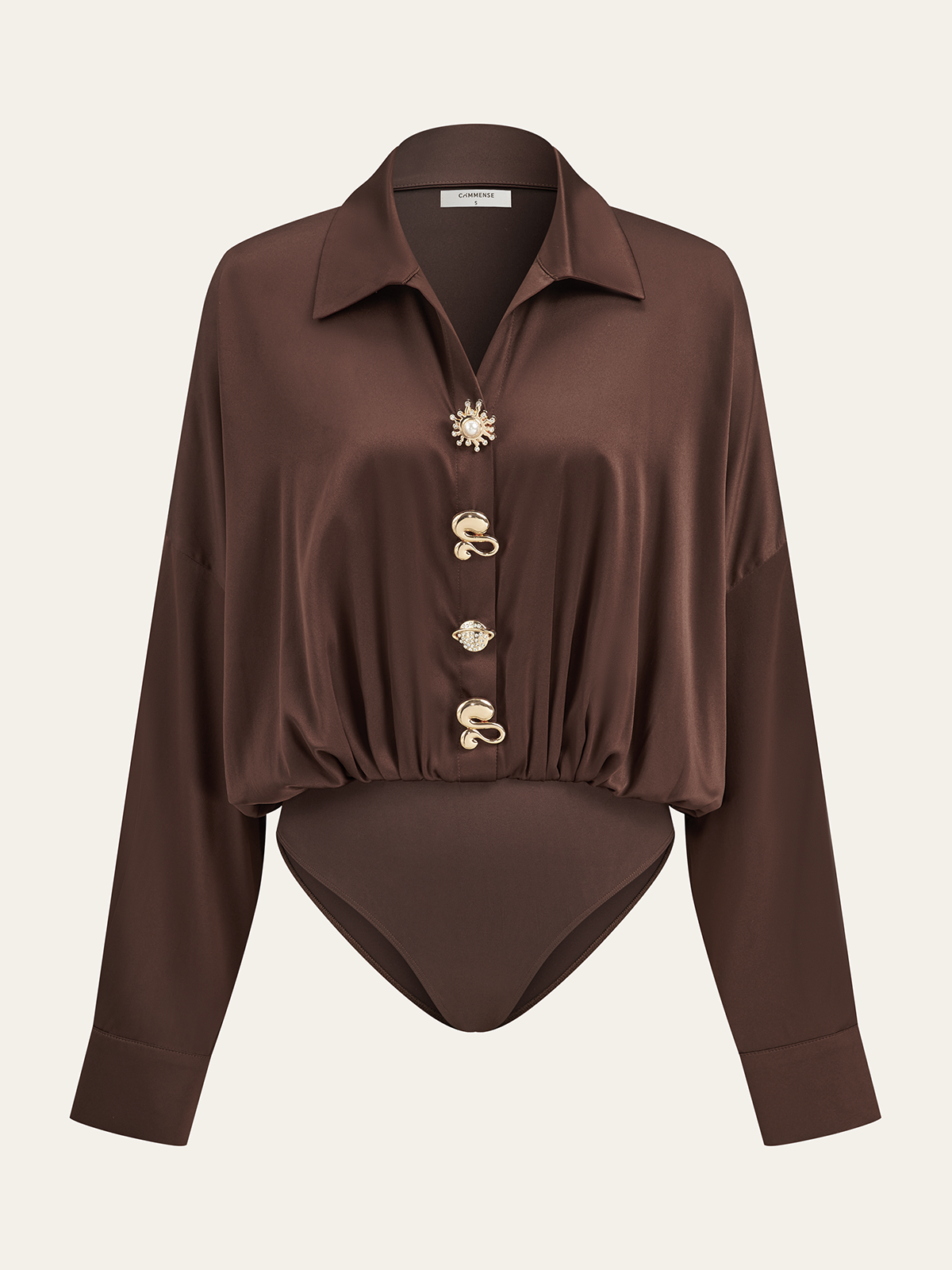 Satin Collar Metal Button Bodysuit