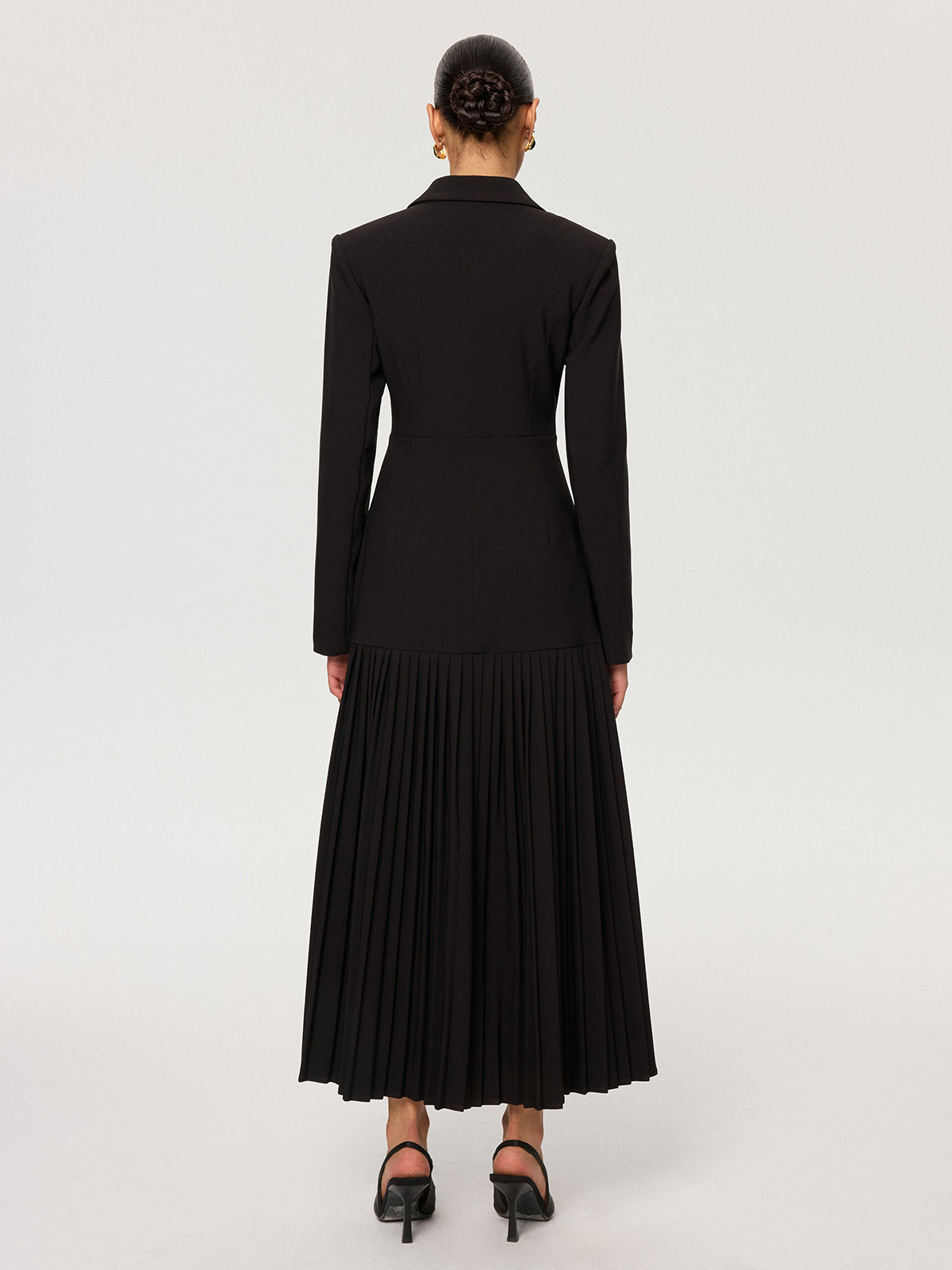 Pleated Hem Double-Breasted Blazer Coat